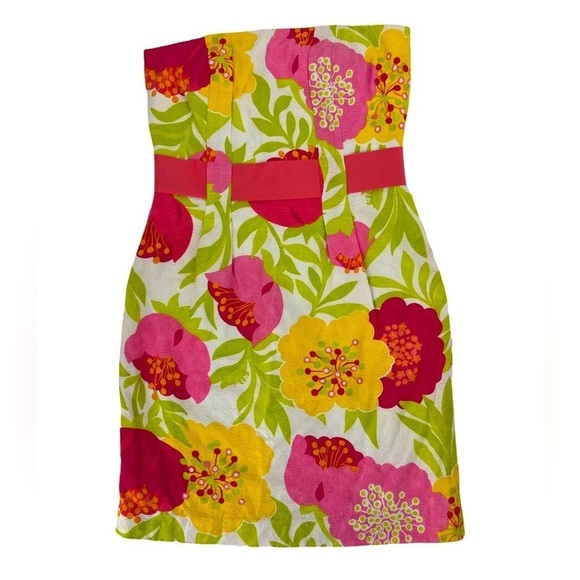 LILLY PULITZER DRESS VANESSA FLORAL PRINTED JACQUARD SIZE 2 STRAPLESS DRESS - Picture 2 of 10